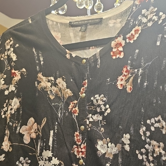 White House Black Market Black Floral Blouse - Picture 3 of 14